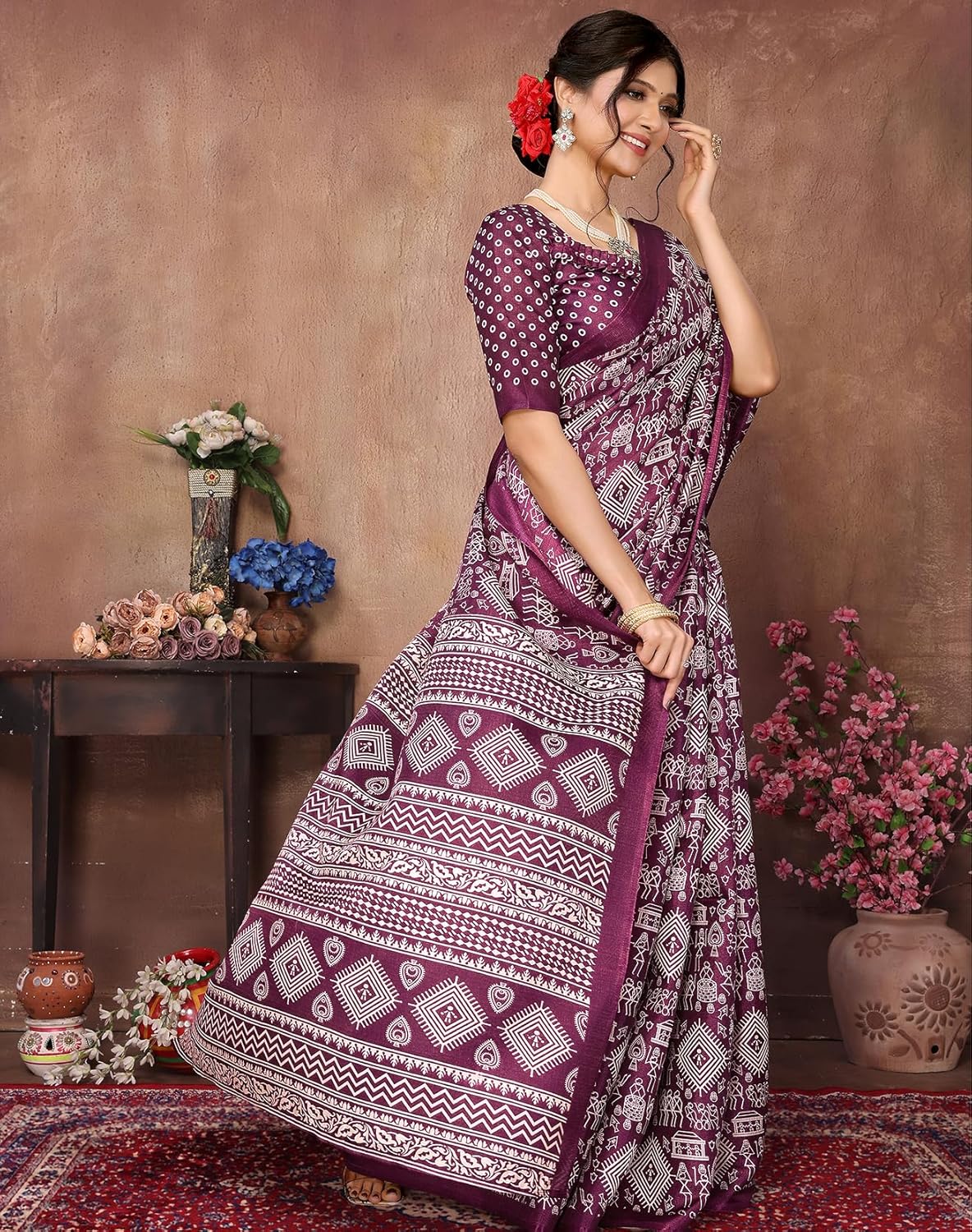 Women's Art Silk Digital Printed Saree With Unstitched Blouse Piece