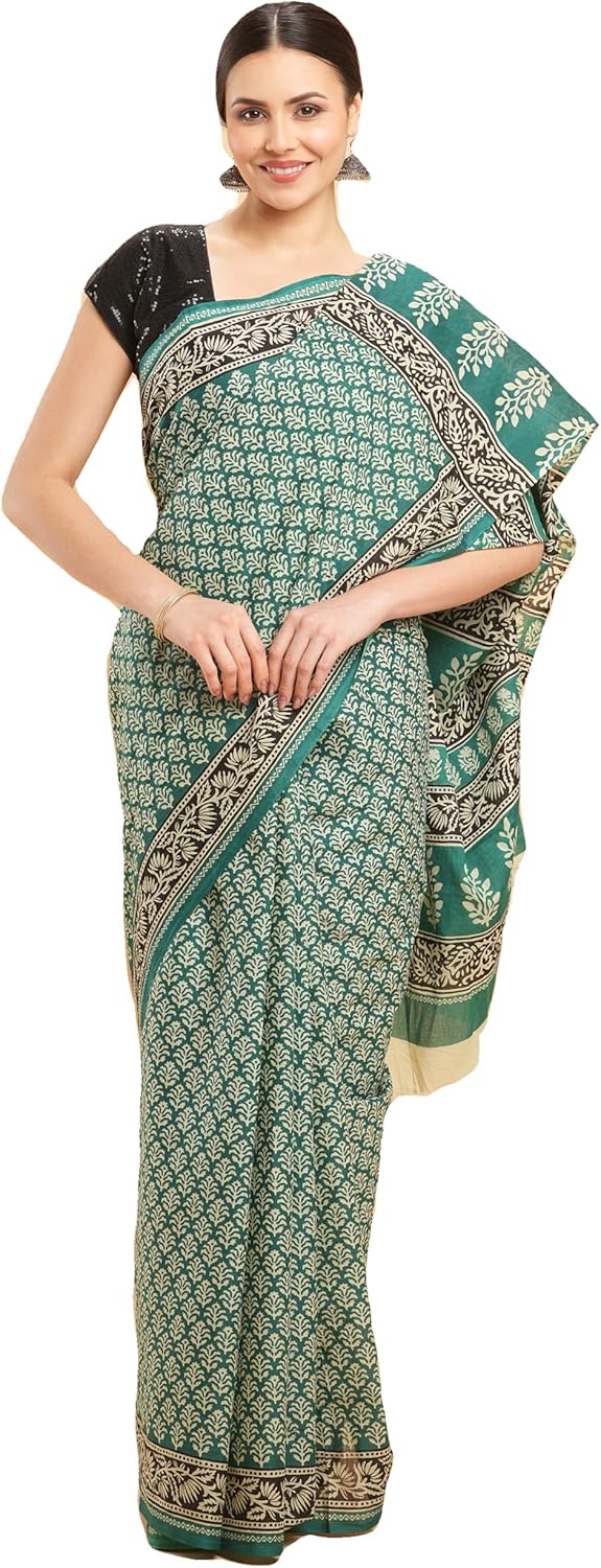 Temple Border Printed Sambalpuri Ikat Pure Cotton Saree - Traditional Elegance with Handcrafted Border Print