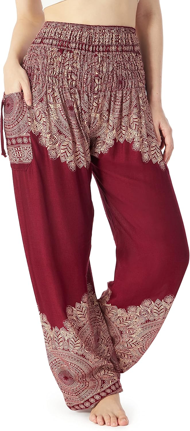 Lannaclothesdesign Women's Smocked Waist Boho Flowy Yoga Harem Pants Hippie Clothes