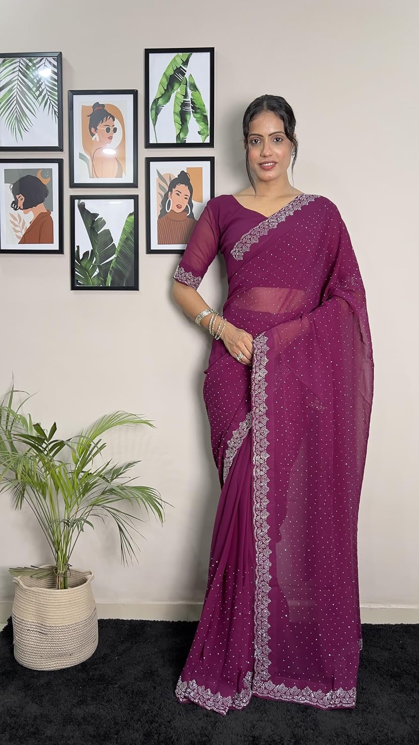 STELLACOUTURE Indian Georgette ready to wear saree for Women with UNSTITCHED blouse ST-014