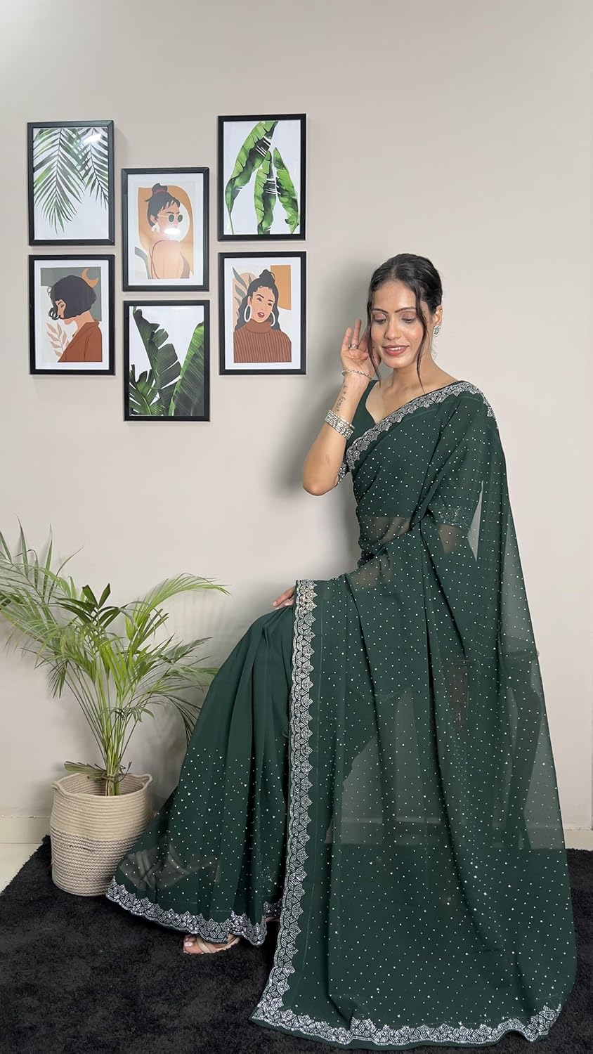 STELLACOUTURE Indian Georgette ready to wear saree for Women with UNSTITCHED blouse ST-014