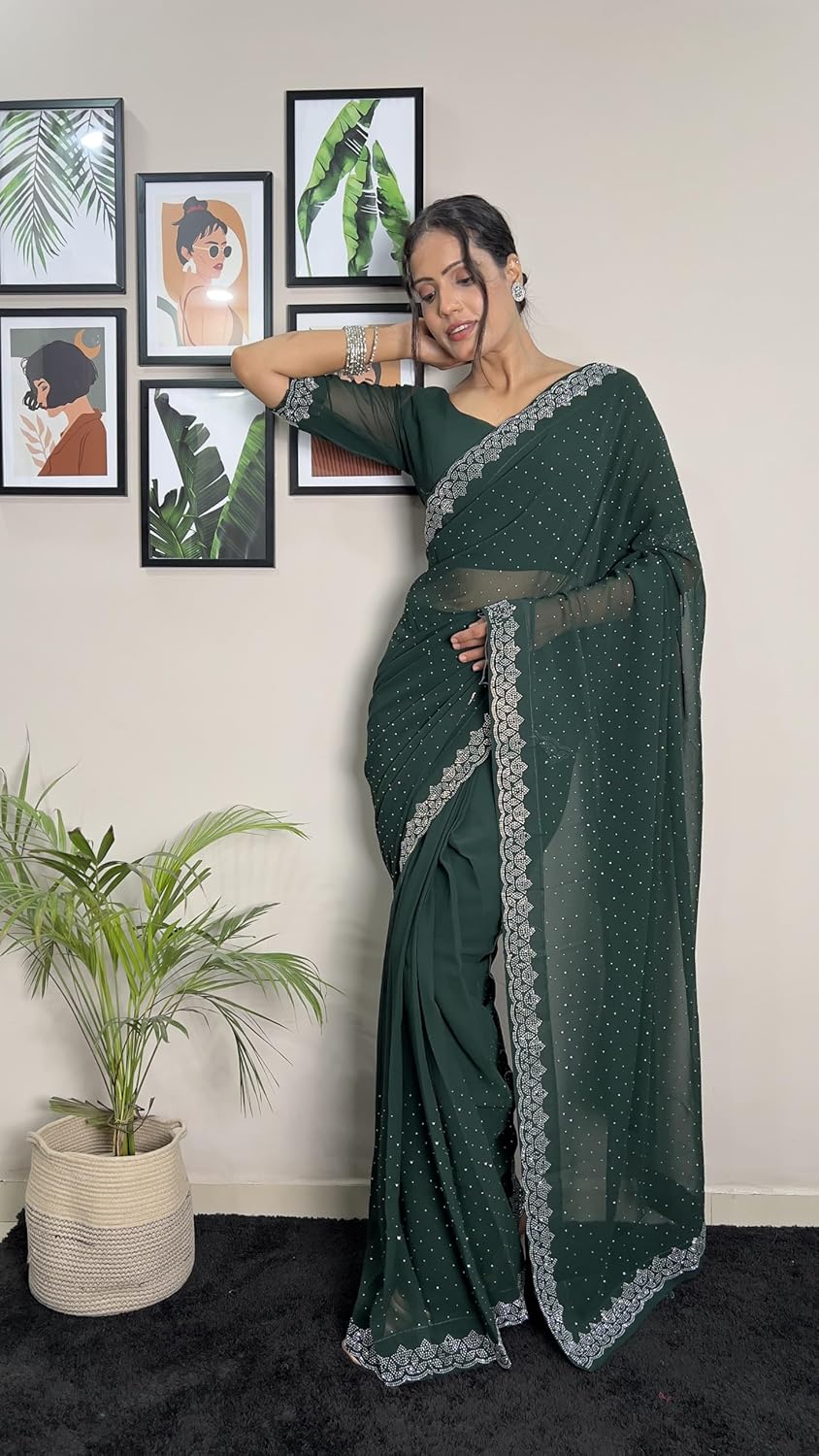 STELLACOUTURE Indian Georgette ready to wear saree for Women with UNSTITCHED blouse ST-014