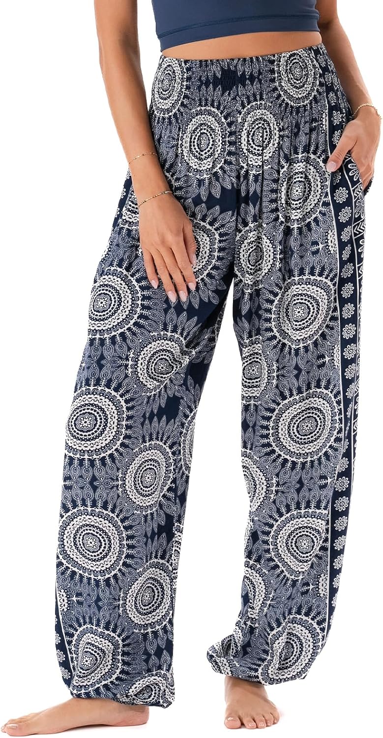 Lotus and Luna Women's Harem Pants Thai Pants for Beach & Lounge High Waisted Flowy Boho Pants Genie Pants Yoga Pants