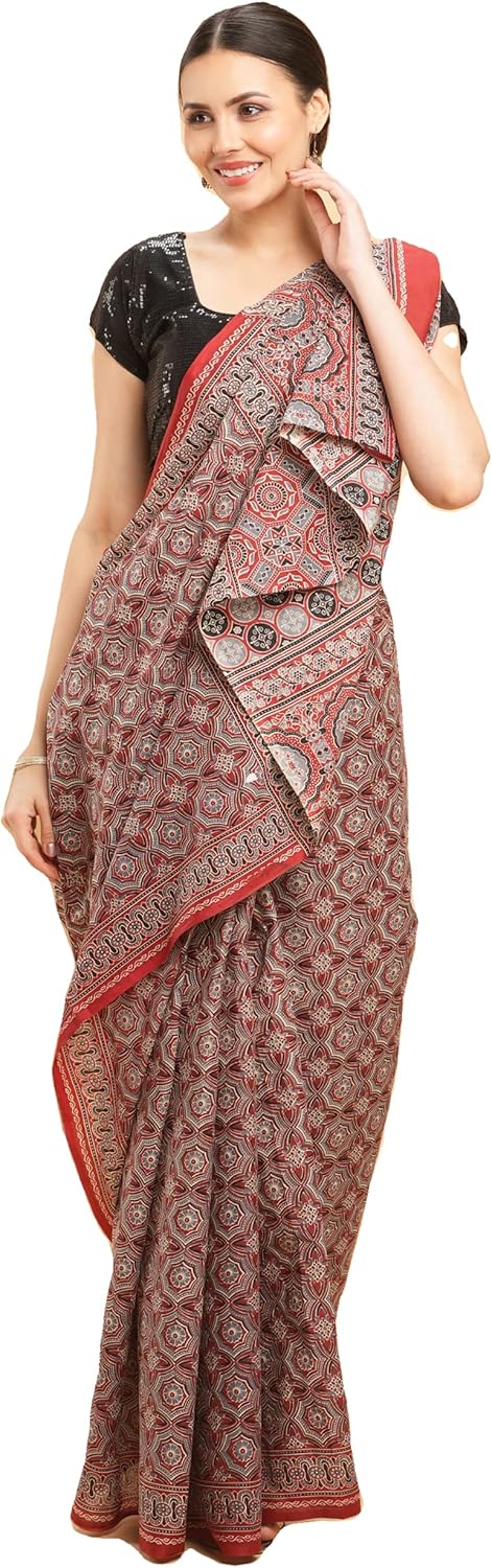 Temple Border Printed Sambalpuri Ikat Pure Cotton Saree - Traditional Elegance with Handcrafted Border Print