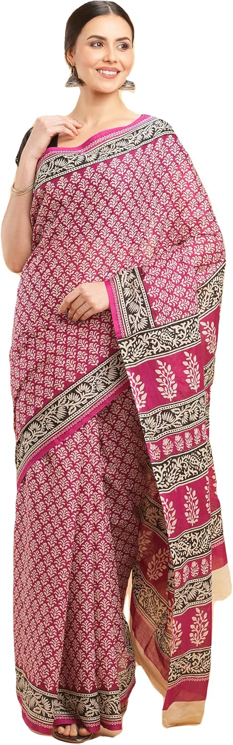 Temple Border Printed Sambalpuri Ikat Pure Cotton Saree - Traditional Elegance with Handcrafted Border Print