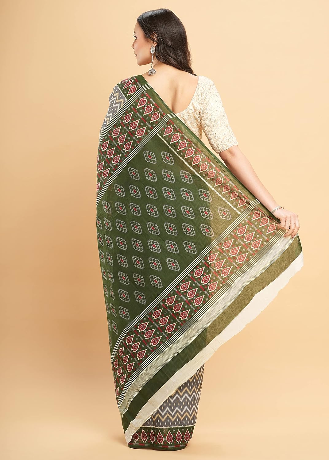 Temple Border Printed Sambalpuri Ikat Pure Cotton Saree - Traditional Elegance with Handcrafted Border Print