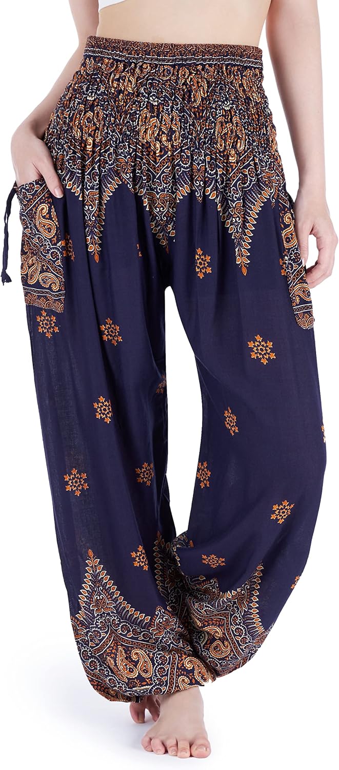 Lannaclothesdesign Harem Pants Women High Waist Bohemian Yoga Pants with Pockets - Boho Hippie Clothes