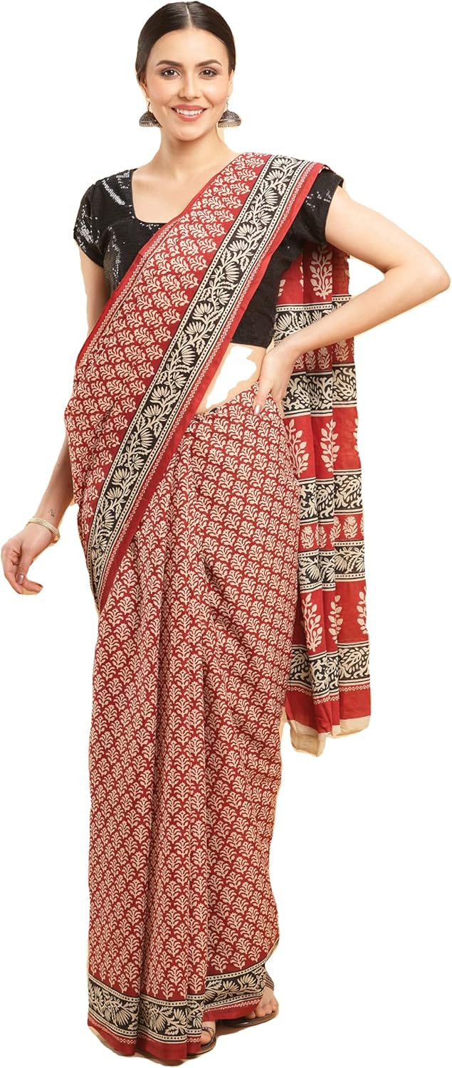 Temple Border Printed Sambalpuri Ikat Pure Cotton Saree - Traditional Elegance with Handcrafted Border Print