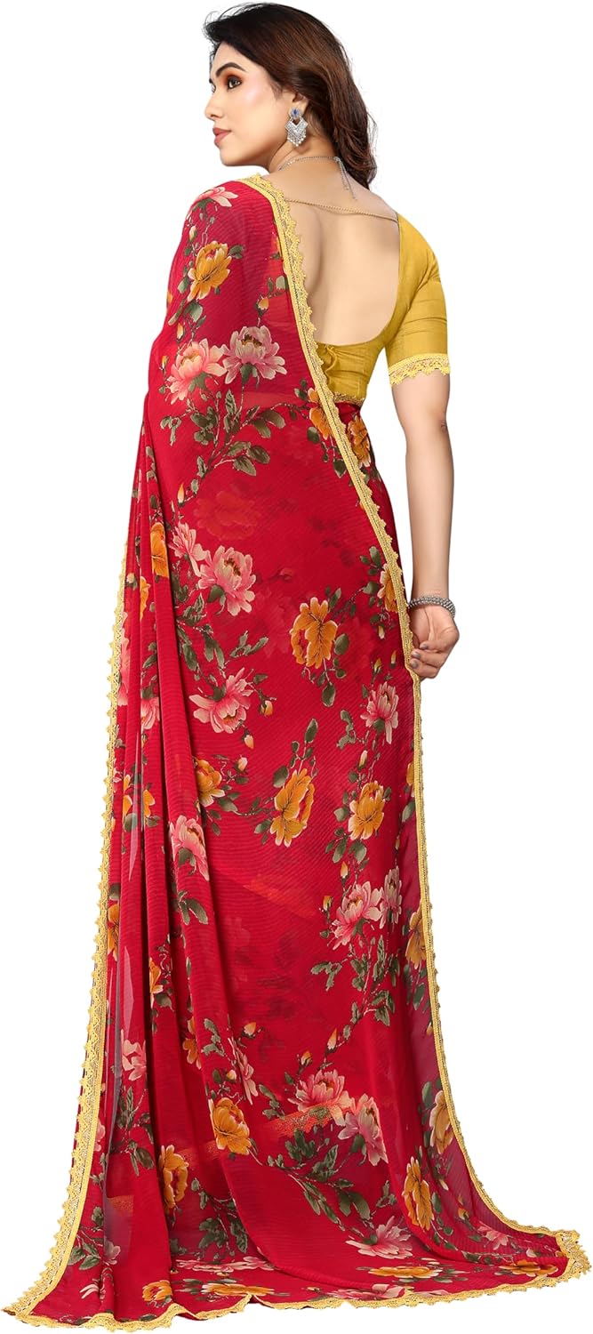 MAHEK Fab Indian Sarees for Women's Saree New All Over Fancy Flower Prints Saree with Border sari & Blouse Piece