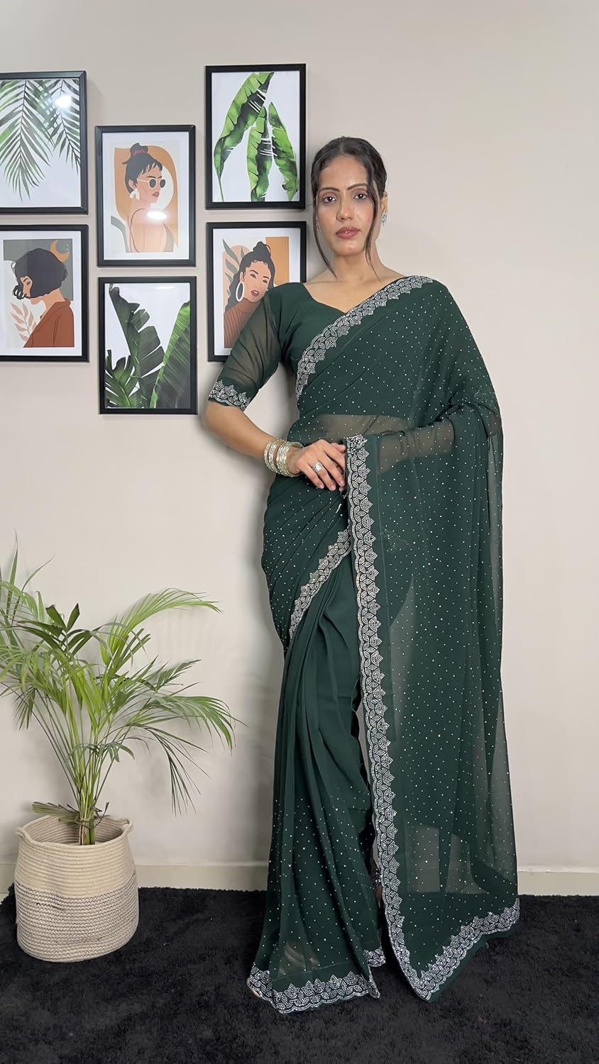 STELLACOUTURE Indian Georgette ready to wear saree for Women with UNSTITCHED blouse ST-014