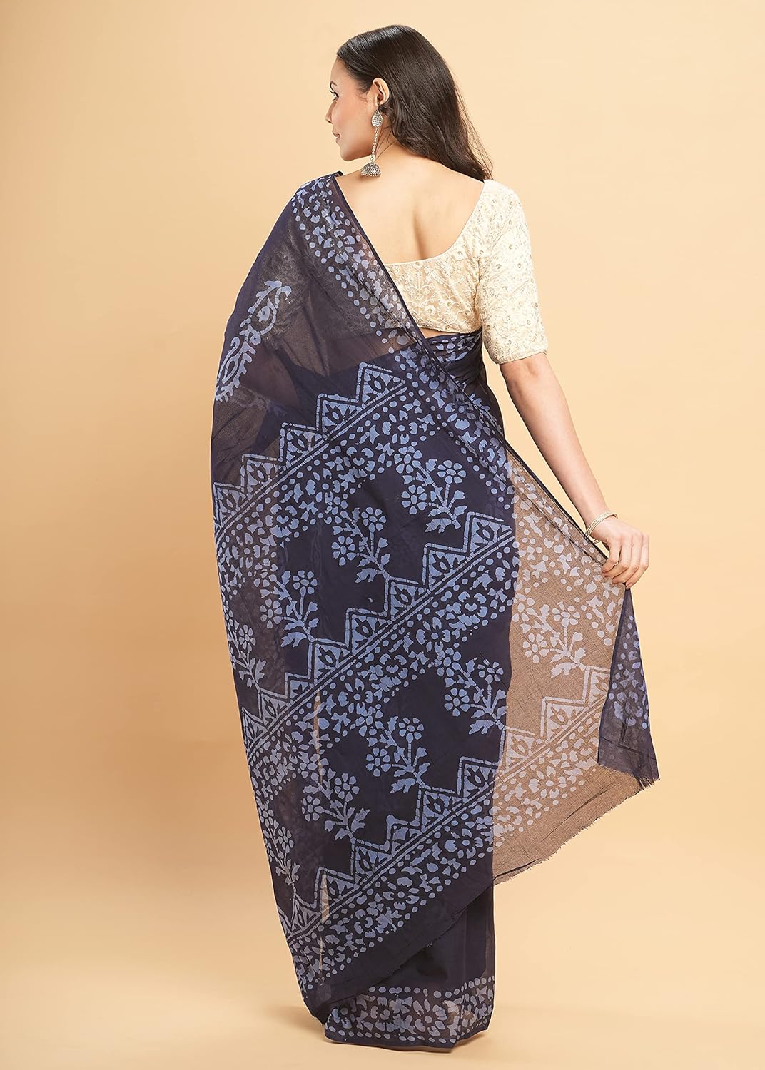 Temple Border Printed Sambalpuri Ikat Pure Cotton Saree - Traditional Elegance with Handcrafted Border Print