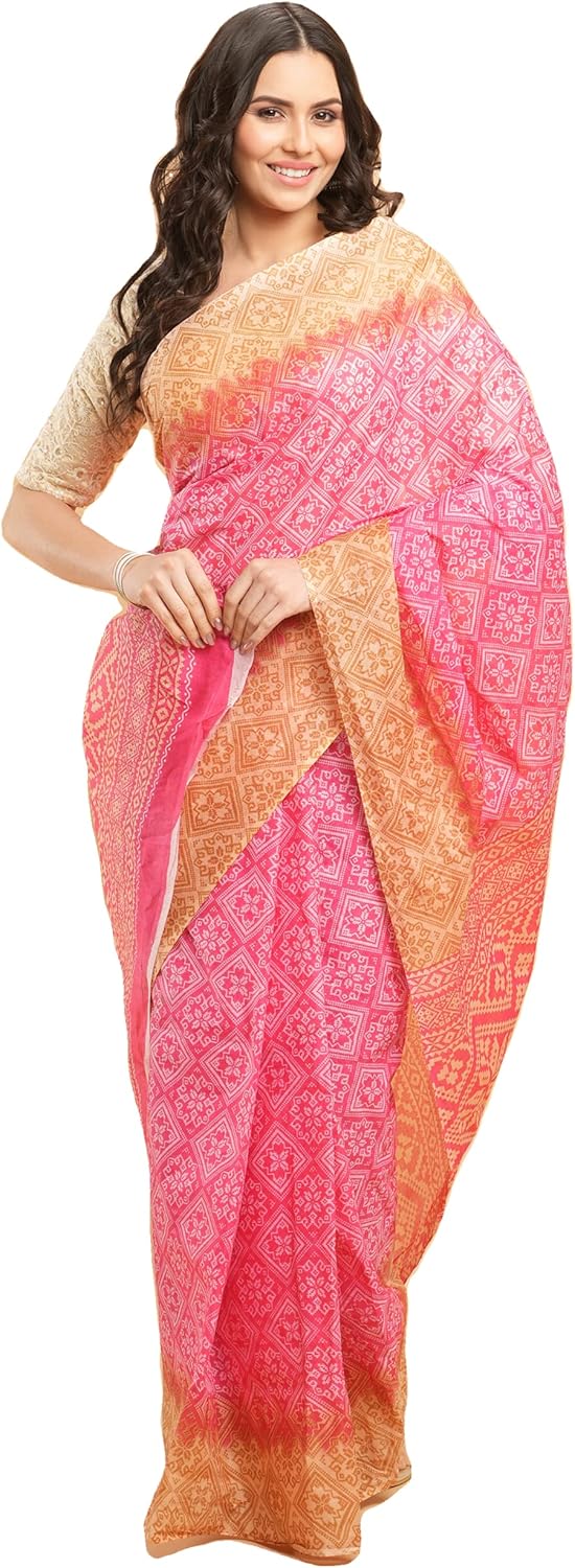 Temple Border Printed Sambalpuri Ikat Pure Cotton Saree - Traditional Elegance with Handcrafted Border Print