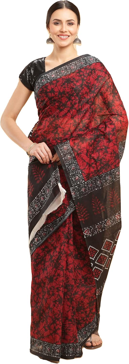 Temple Border Printed Sambalpuri Ikat Pure Cotton Saree - Traditional Elegance with Handcrafted Border Print