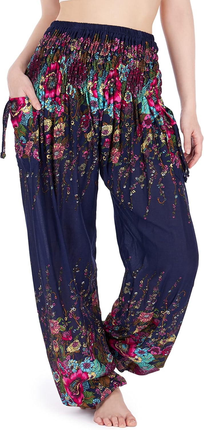 Lannaclothesdesign Harem Pants Women High Waist Bohemian Yoga Pants with Pockets - Boho Hippie Clothes