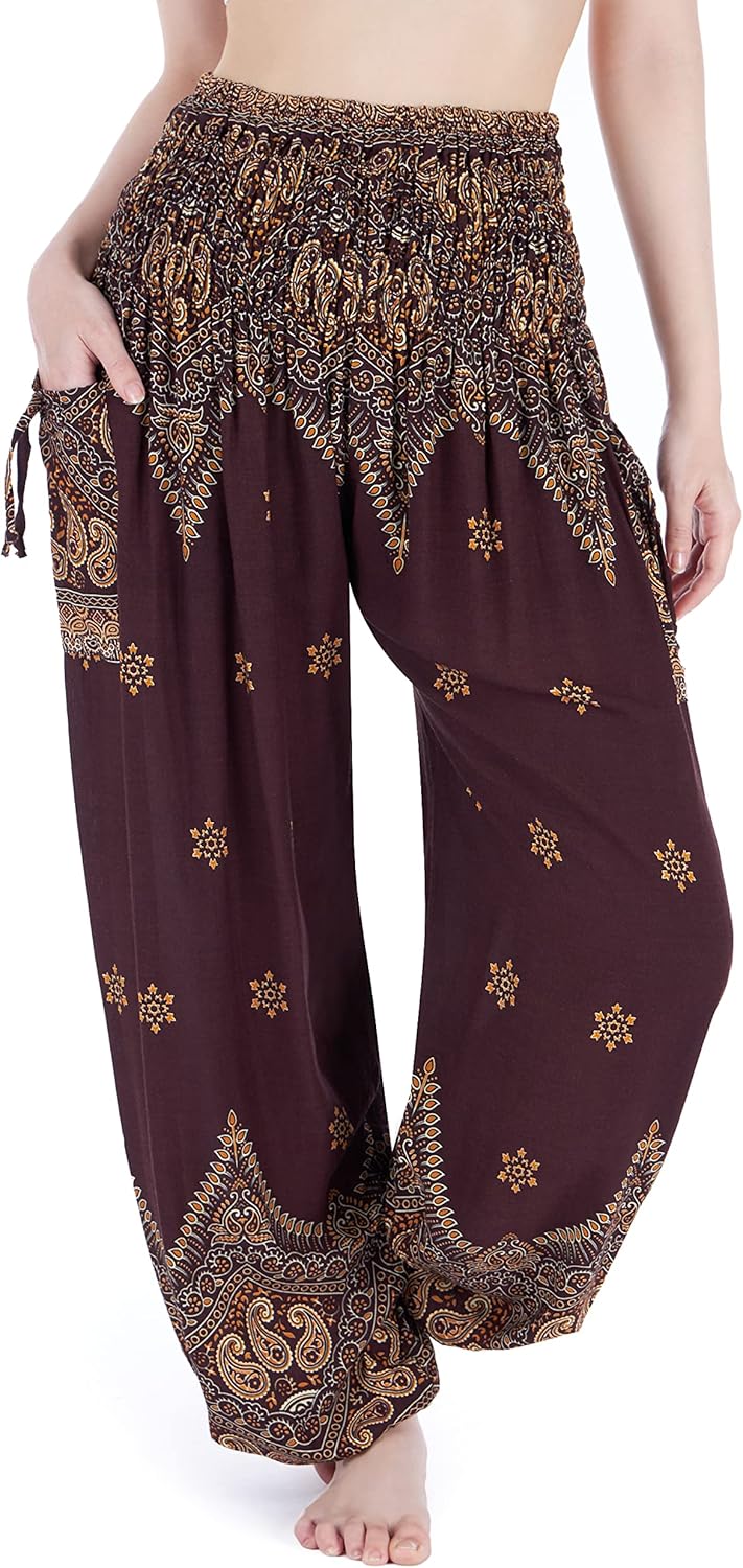 Lannaclothesdesign Harem Pants Women High Waist Bohemian Yoga Pants with Pockets - Boho Hippie Clothes