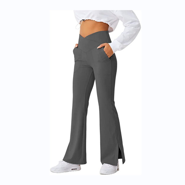 Spring Women's Workout Exercise Pants Akimbo Pants Split Flared Pants