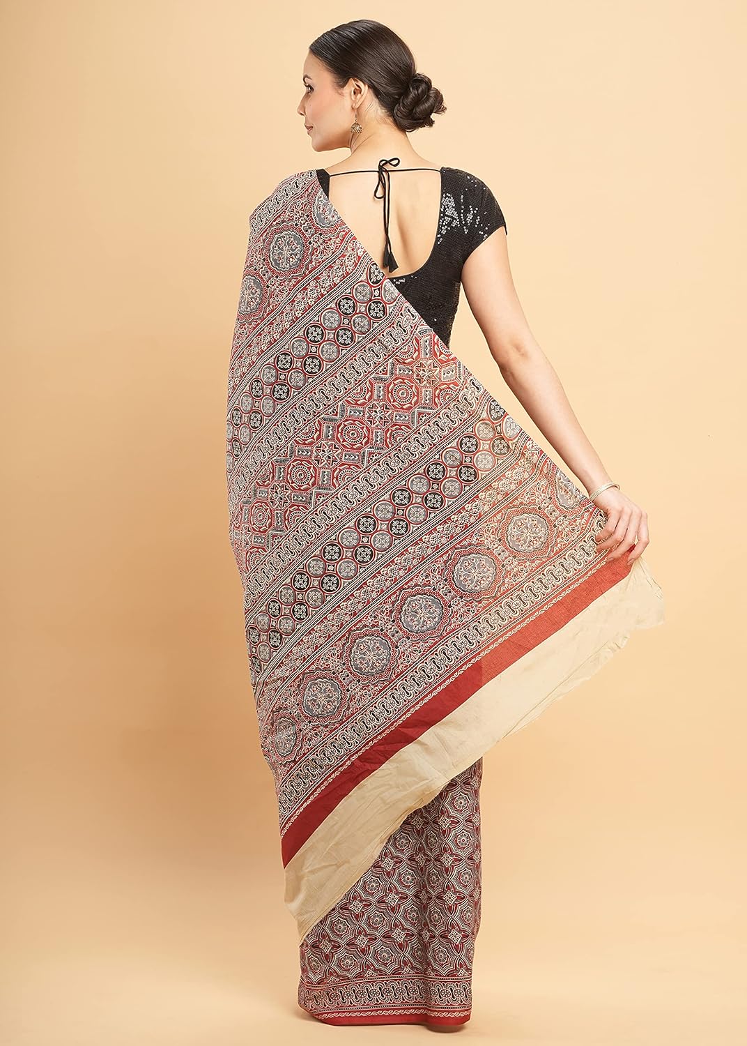 Temple Border Printed Sambalpuri Ikat Pure Cotton Saree - Traditional Elegance with Handcrafted Border Print