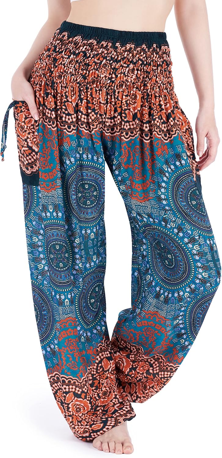 Lannaclothesdesign Harem Pants Women High Waist Bohemian Yoga Pants with Pockets - Boho Hippie Clothes