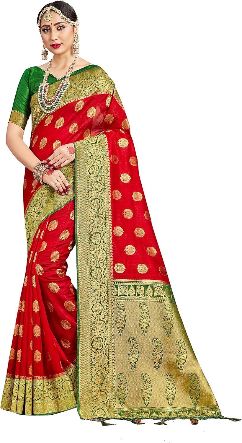 Elina fashion Sarees For Women Banarasi Art Silk Woven Work Saree l Indian Wedding Traditional Wear Sari and Blouse Piece