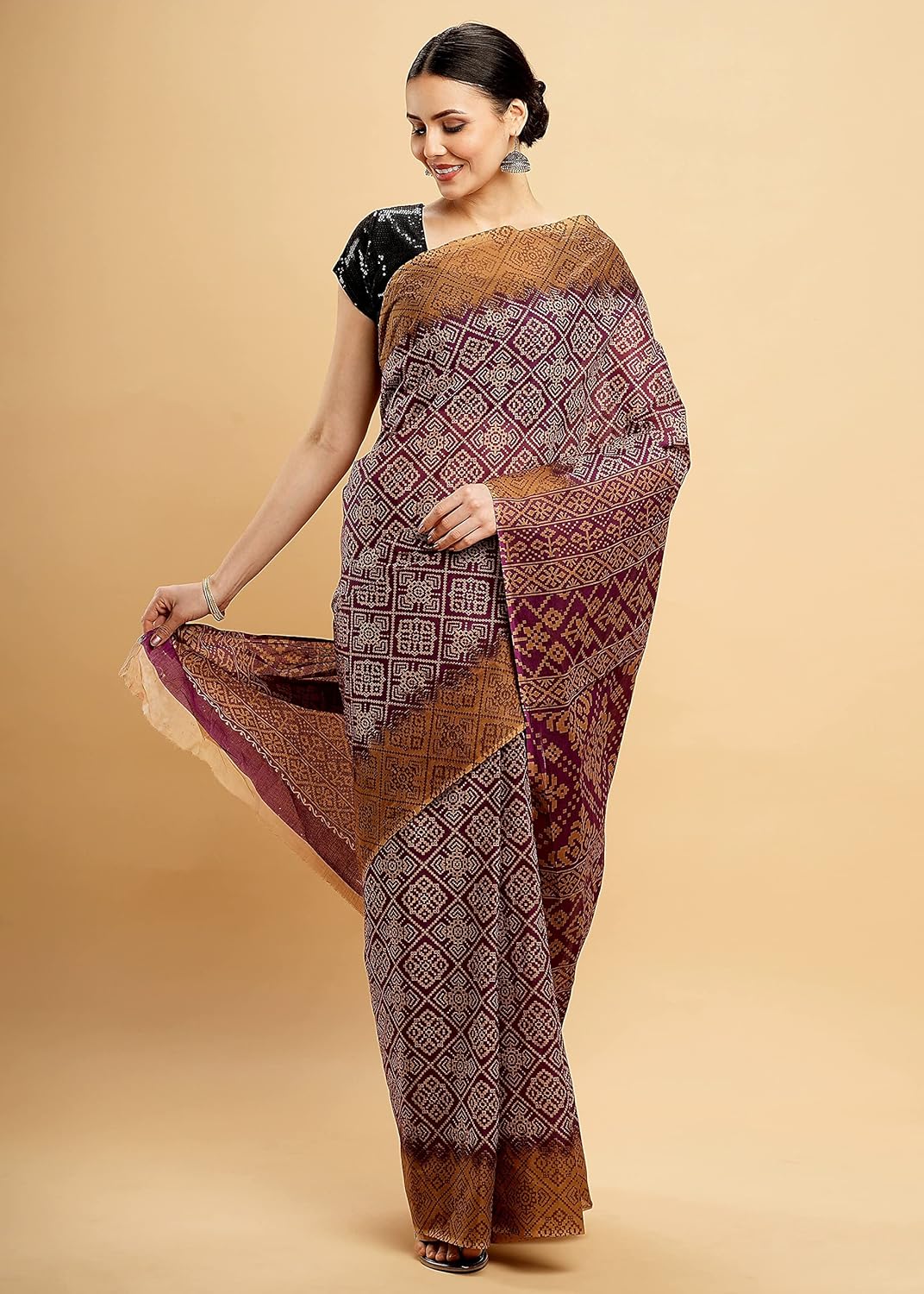 Temple Border Printed Sambalpuri Ikat Pure Cotton Saree - Traditional Elegance with Handcrafted Border Print