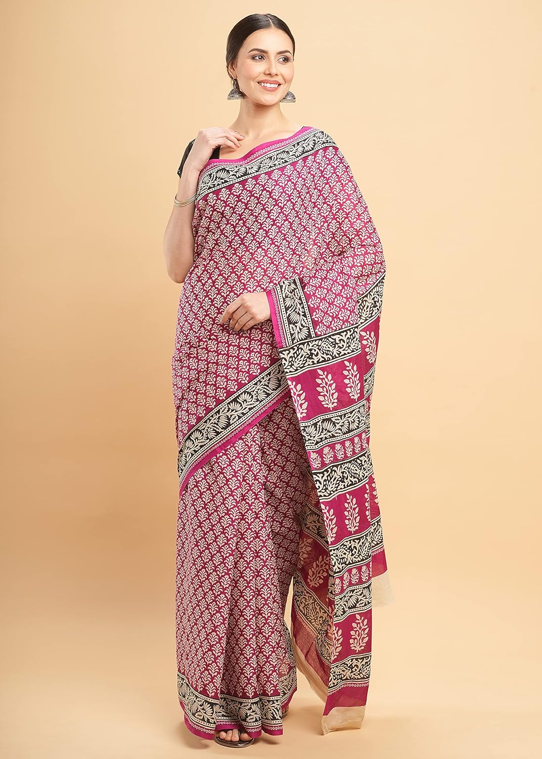 Temple Border Printed Sambalpuri Ikat Pure Cotton Saree - Traditional Elegance with Handcrafted Border Print