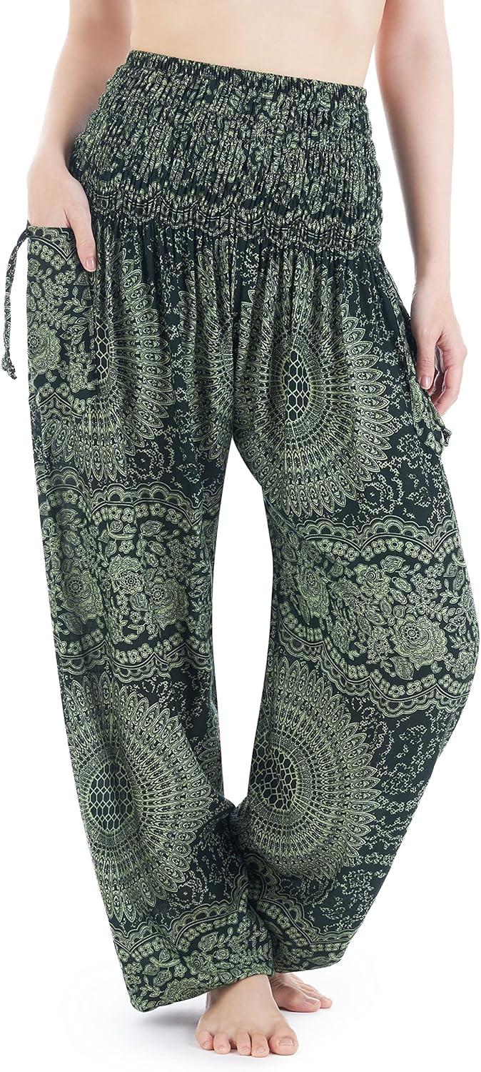 Lannaclothesdesign Harem Pants Women High Waist Bohemian Yoga Pants with Pockets - Boho Hippie Clothes