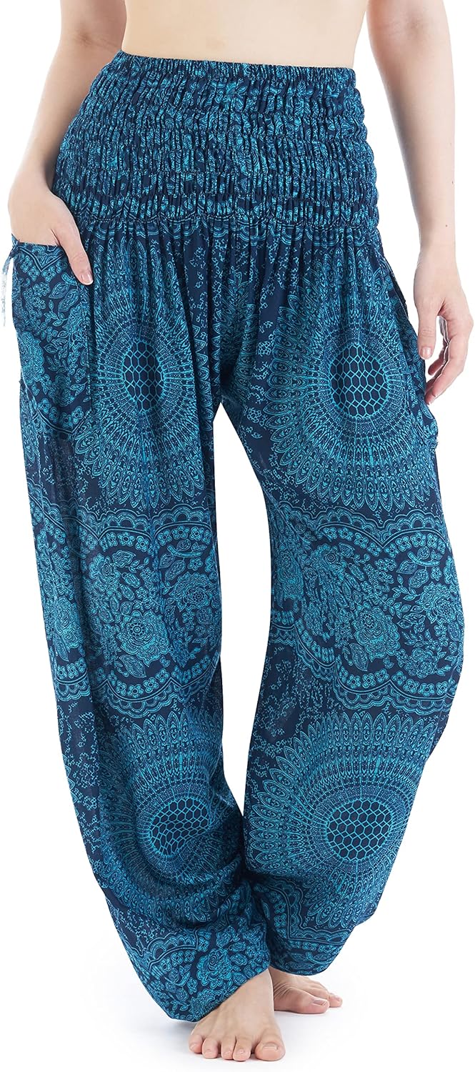 Lannaclothesdesign Harem Pants Women High Waist Bohemian Yoga Pants with Pockets - Boho Hippie Clothes