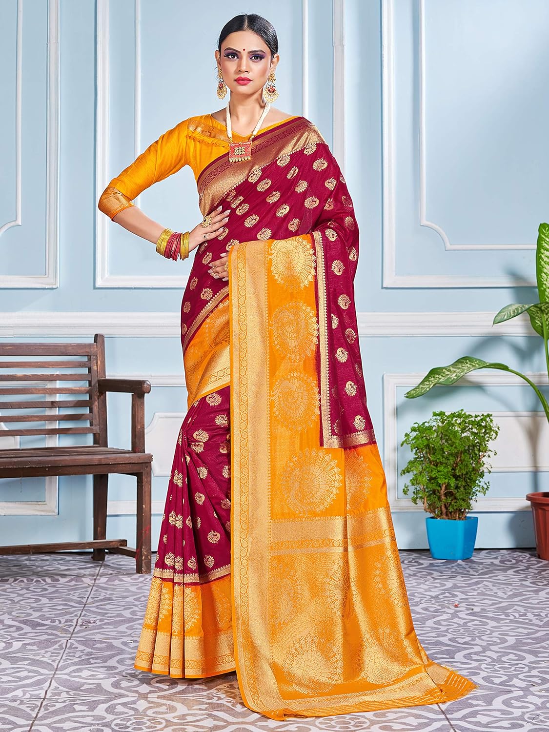 Elina fashion Sarees For Women Banarasi Art Silk Woven Work Saree l Indian Wedding Traditional Wear Sari and Blouse Piece