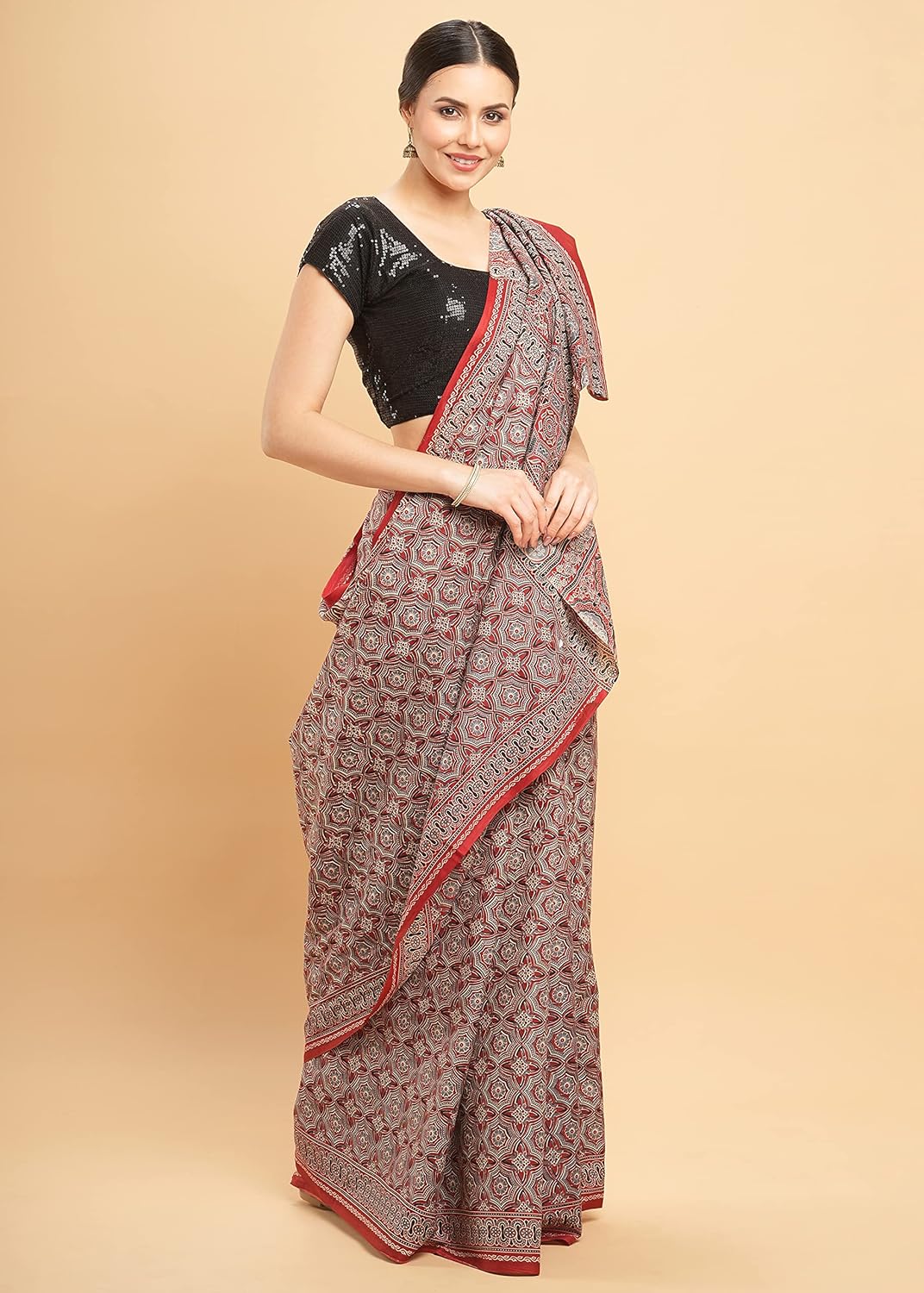 Temple Border Printed Sambalpuri Ikat Pure Cotton Saree - Traditional Elegance with Handcrafted Border Print