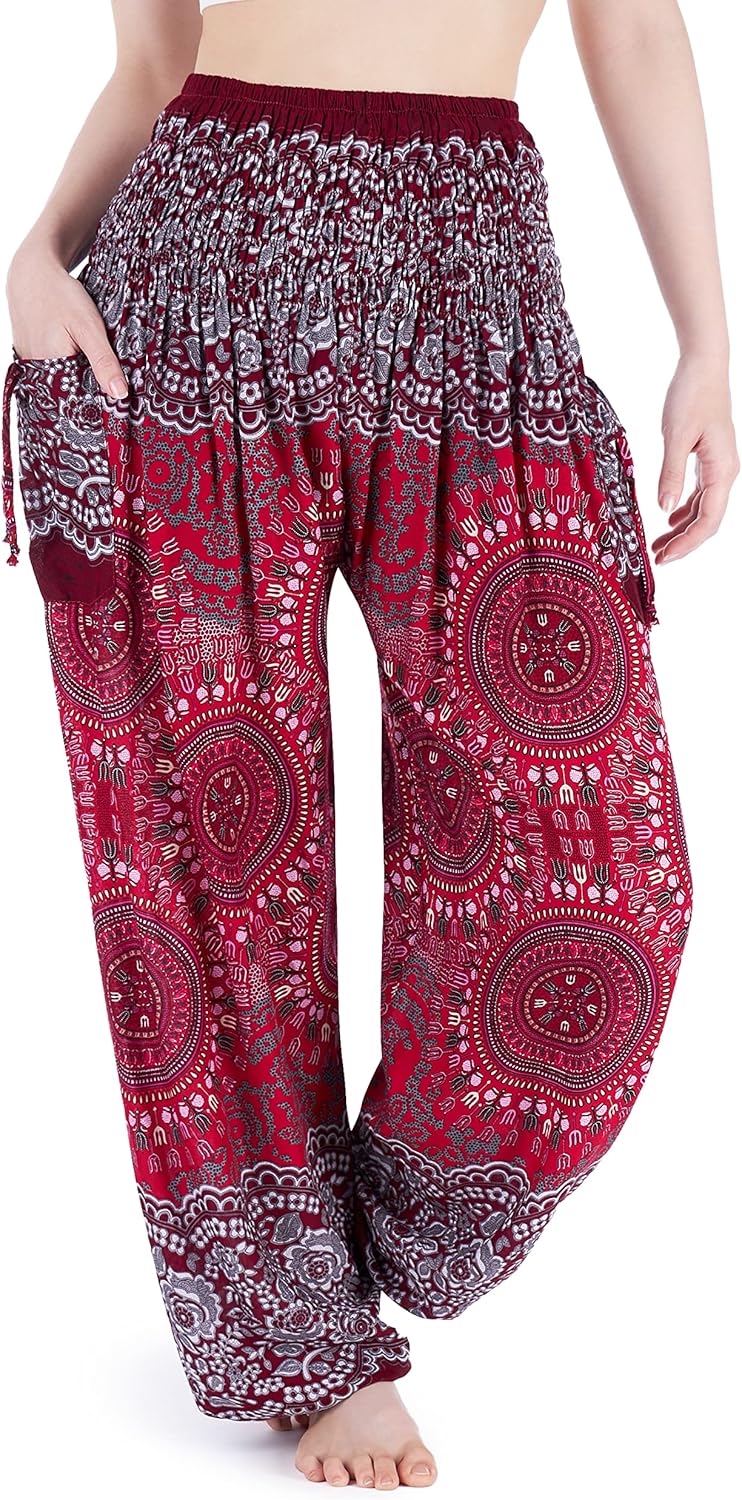 Lannaclothesdesign Harem Pants Women High Waist Bohemian Yoga Pants with Pockets - Boho Hippie Clothes