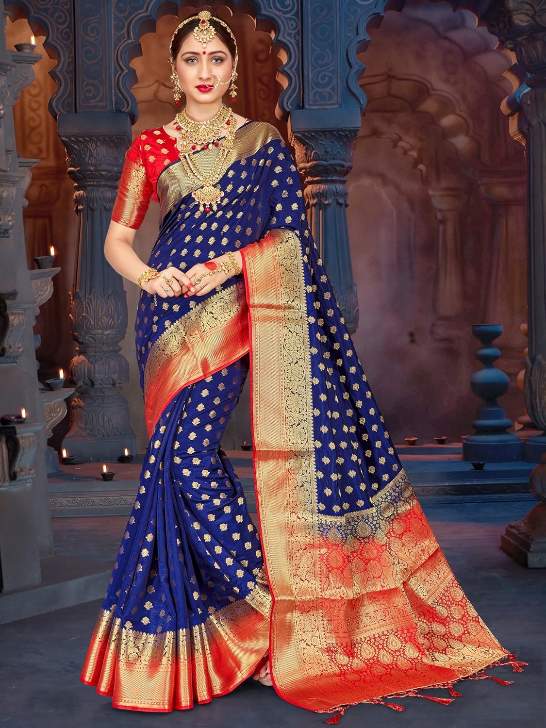 Elina fashion Sarees For Women Banarasi Art Silk Woven Work Saree l Indian Wedding Traditional Wear Sari and Blouse Piece