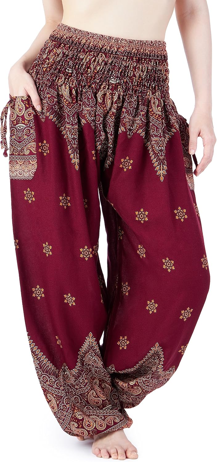 Lannaclothesdesign Harem Pants Women High Waist Bohemian Yoga Pants with Pockets - Boho Hippie Clothes