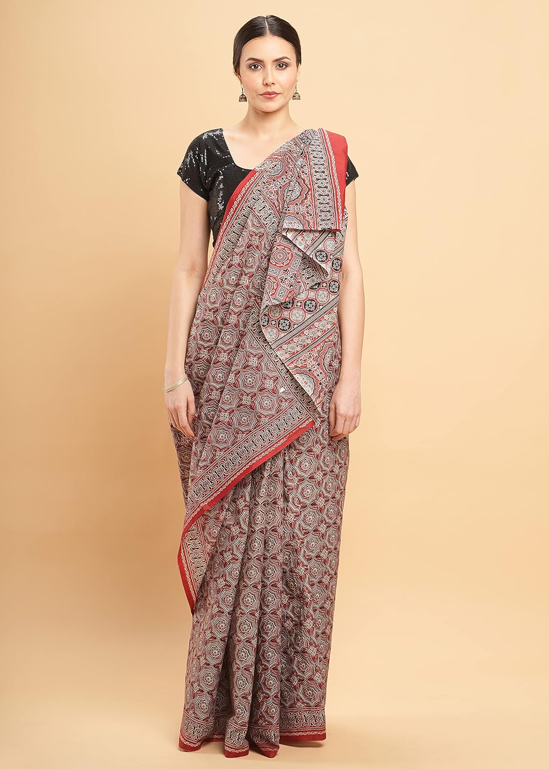 Temple Border Printed Sambalpuri Ikat Pure Cotton Saree - Traditional Elegance with Handcrafted Border Print