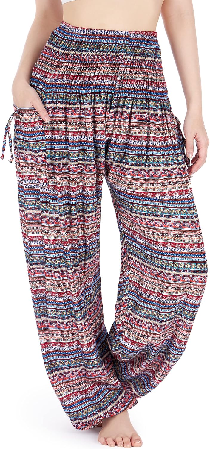 Lannaclothesdesign Harem Pants Women High Waist Bohemian Yoga Pants with Pockets - Boho Hippie Clothes