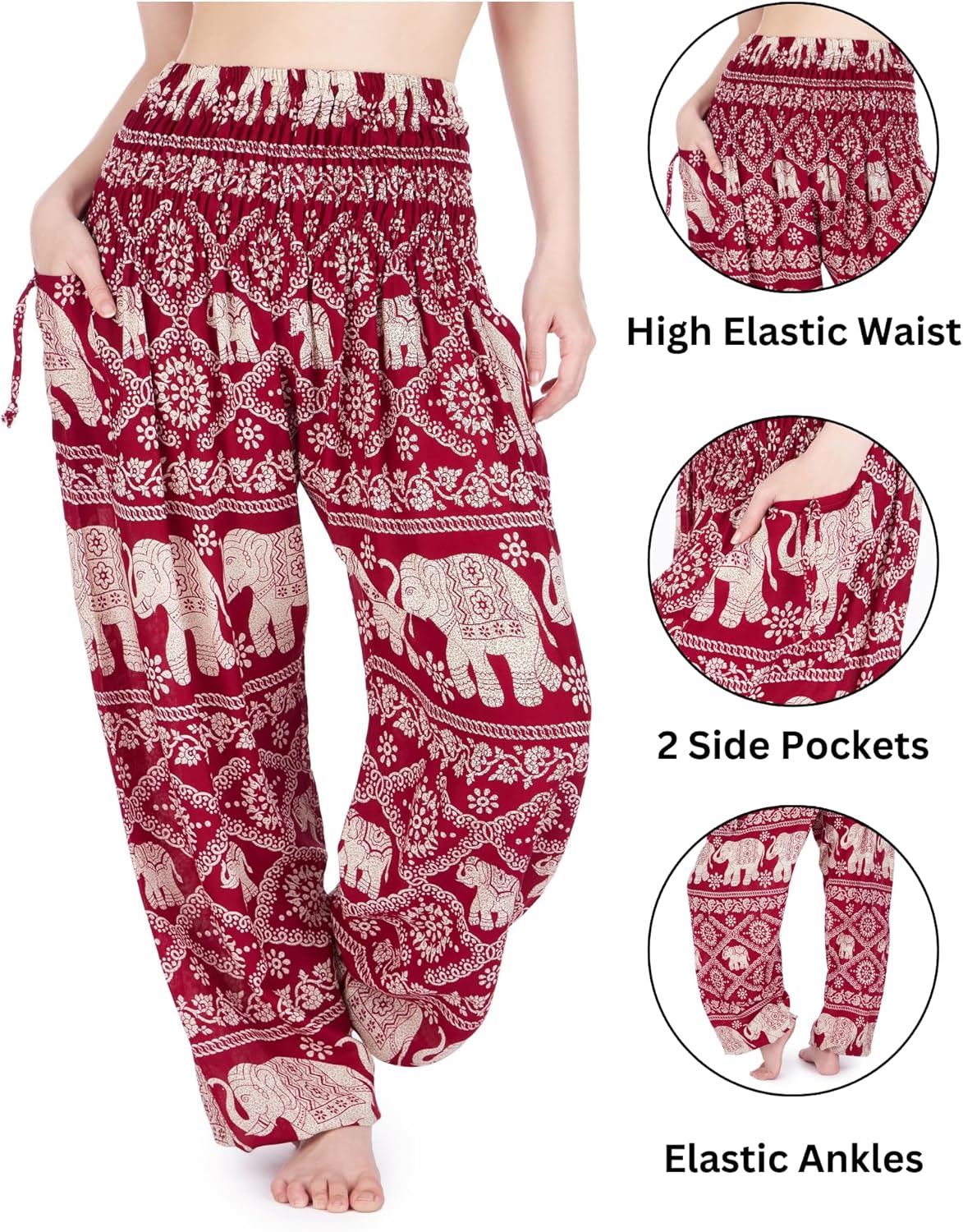 Lannaclothesdesign Harem Pants Women High Waist Bohemian Yoga Pants with Pockets - Boho Hippie Clothes