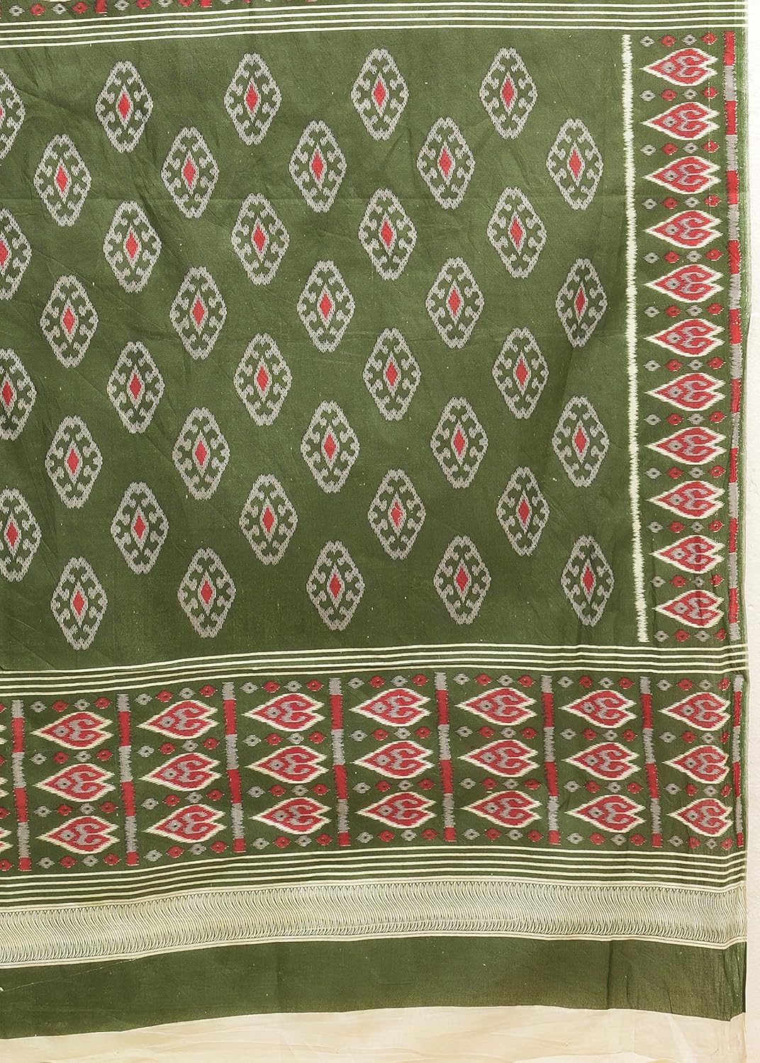 Temple Border Printed Sambalpuri Ikat Pure Cotton Saree - Traditional Elegance with Handcrafted Border Print