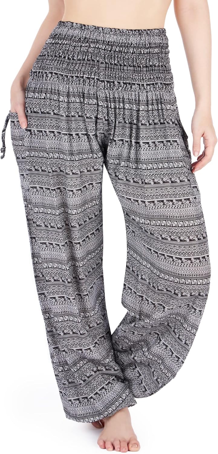 Lannaclothesdesign Harem Pants Women High Waist Bohemian Yoga Pants with Pockets - Boho Hippie Clothes