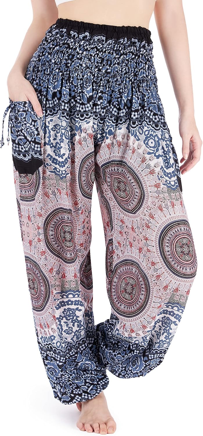 Lannaclothesdesign Harem Pants Women High Waist Bohemian Yoga Pants with Pockets - Boho Hippie Clothes