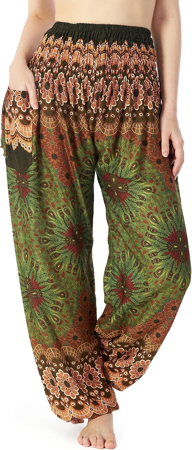 Lannaclothesdesign Women's Smocked Waist Boho Flowy Yoga Harem Pants Hippie Clothes