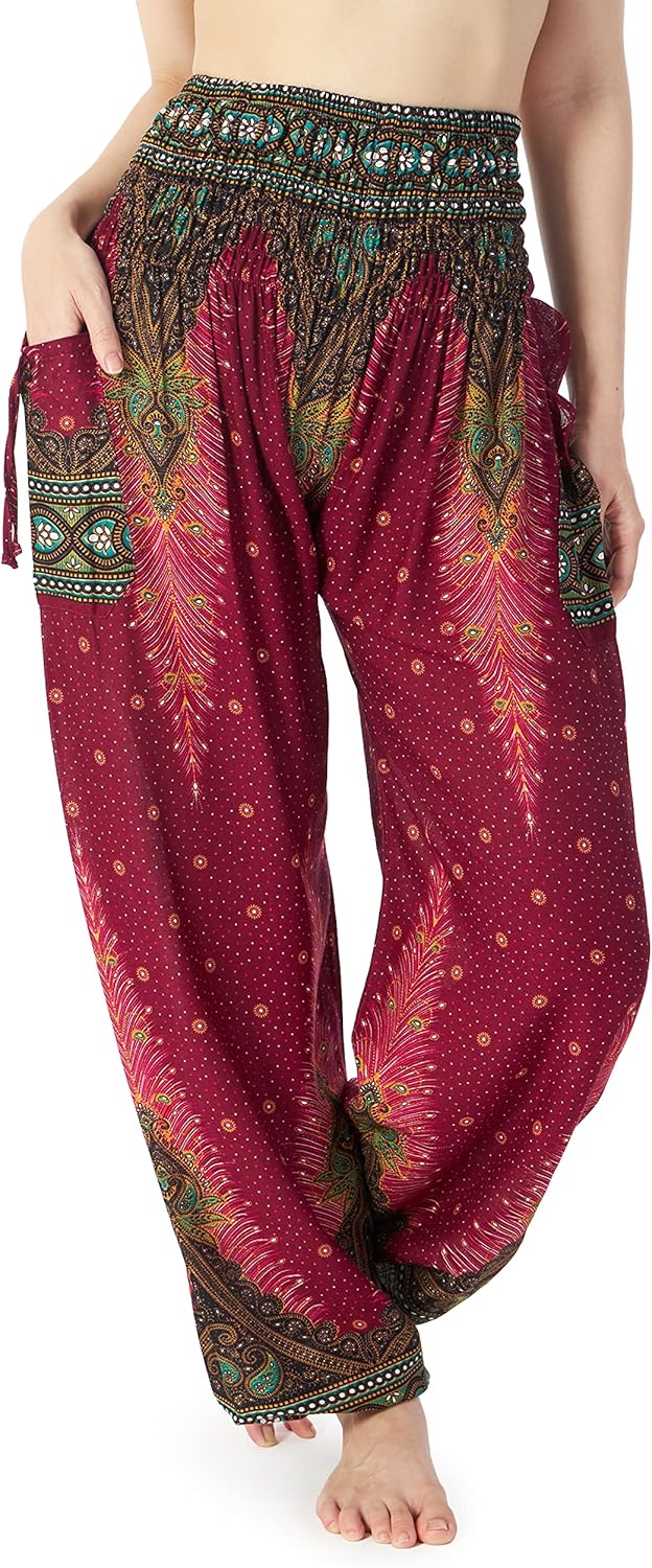 Lannaclothesdesign Women's Smocked Waist Boho Flowy Yoga Harem Pants Hippie Clothes