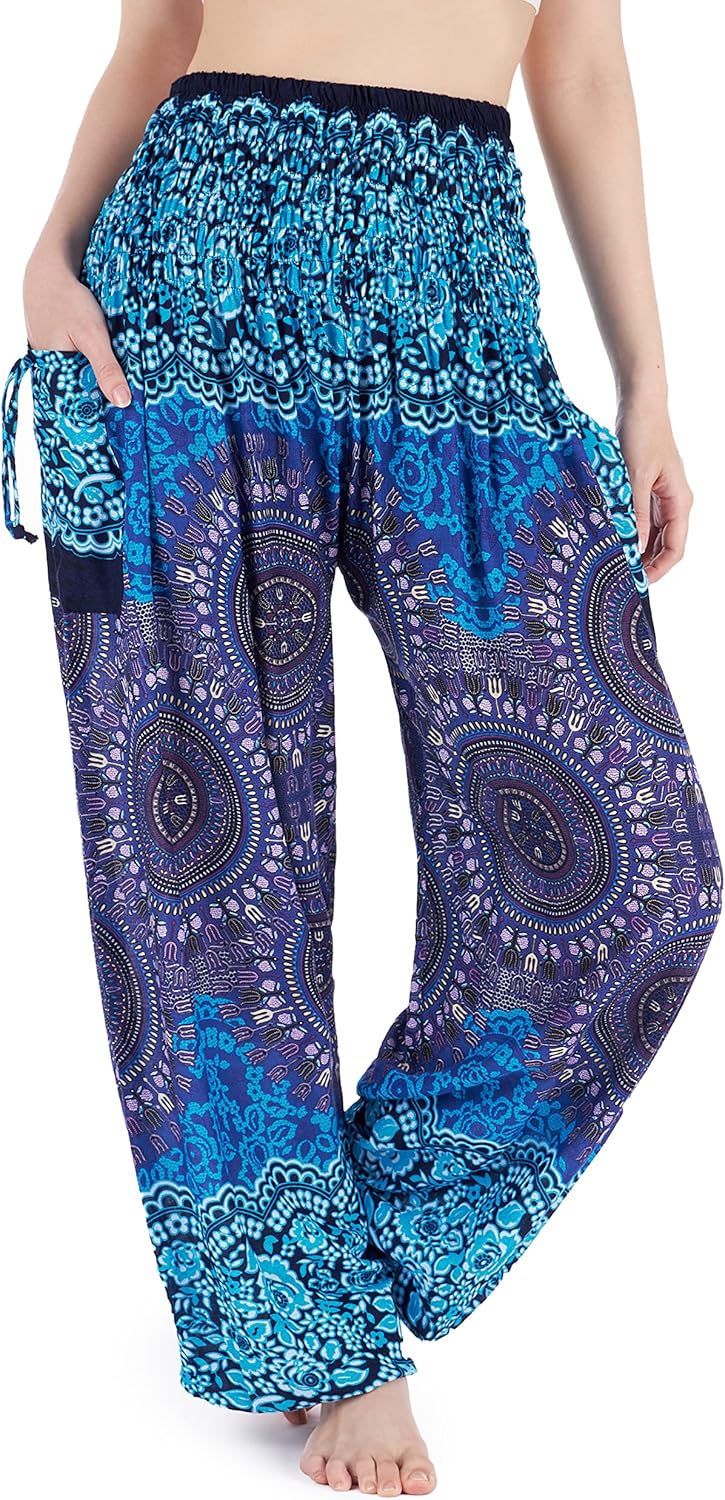 Lannaclothesdesign Harem Pants Women High Waist Bohemian Yoga Pants with Pockets - Boho Hippie Clothes