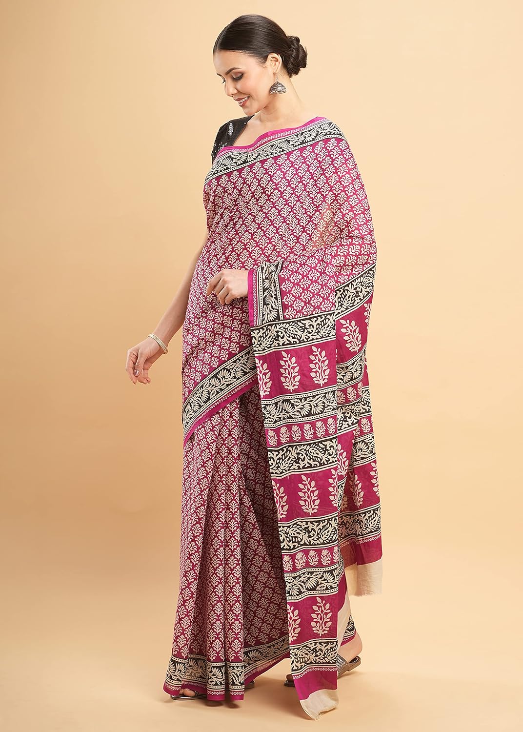 Temple Border Printed Sambalpuri Ikat Pure Cotton Saree - Traditional Elegance with Handcrafted Border Print