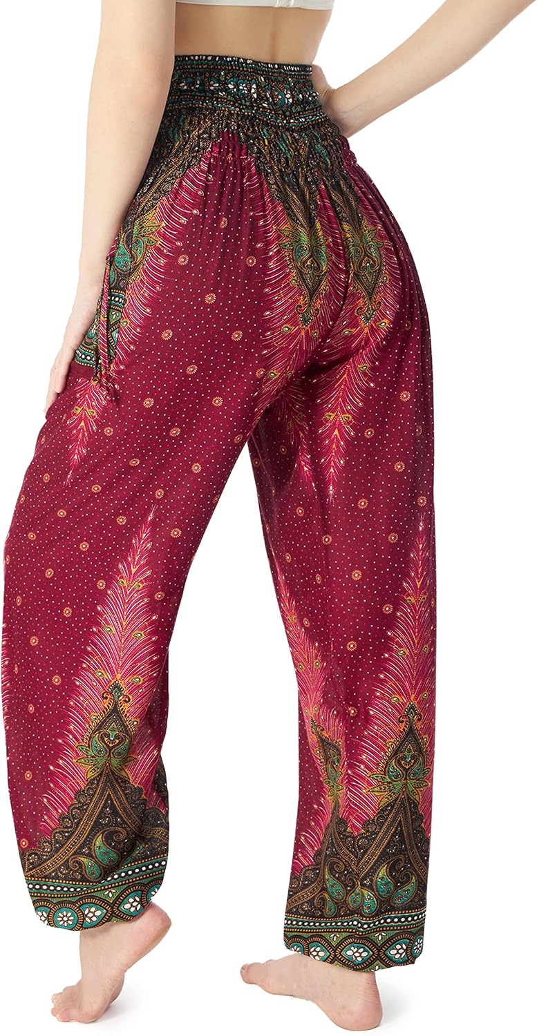 Lannaclothesdesign Women's Smocked Waist Boho Flowy Yoga Harem Pants Hippie Clothes