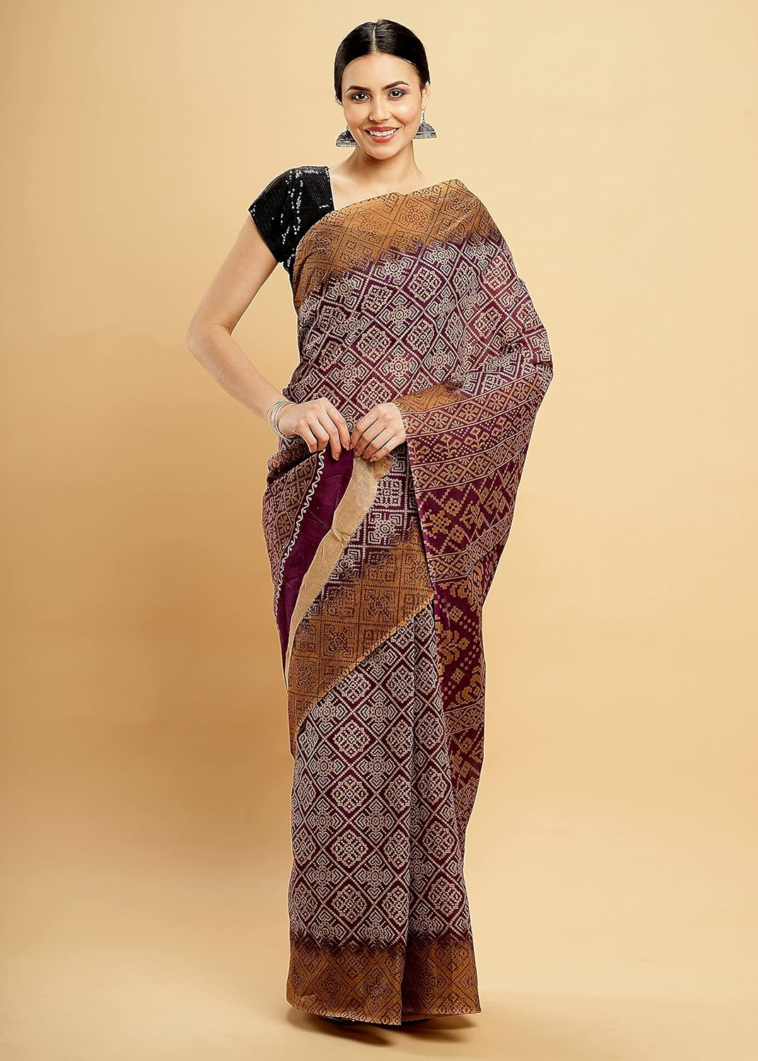 Temple Border Printed Sambalpuri Ikat Pure Cotton Saree - Traditional Elegance with Handcrafted Border Print