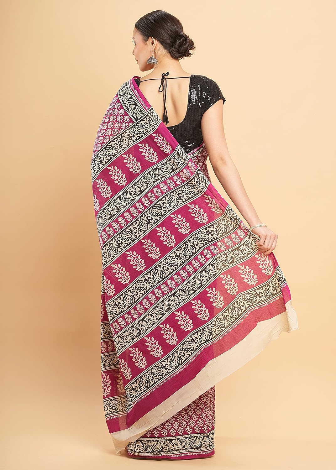 Temple Border Printed Sambalpuri Ikat Pure Cotton Saree - Traditional Elegance with Handcrafted Border Print