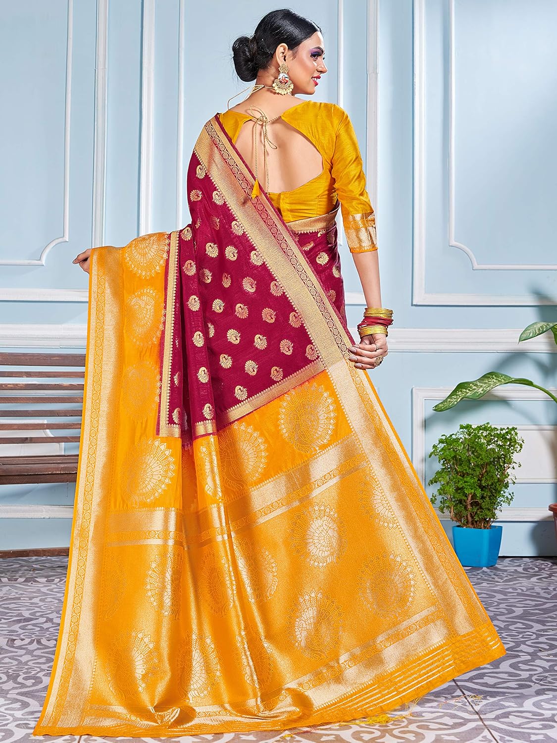 Elina fashion Sarees For Women Banarasi Art Silk Woven Work Saree l Indian Wedding Traditional Wear Sari and Blouse Piece