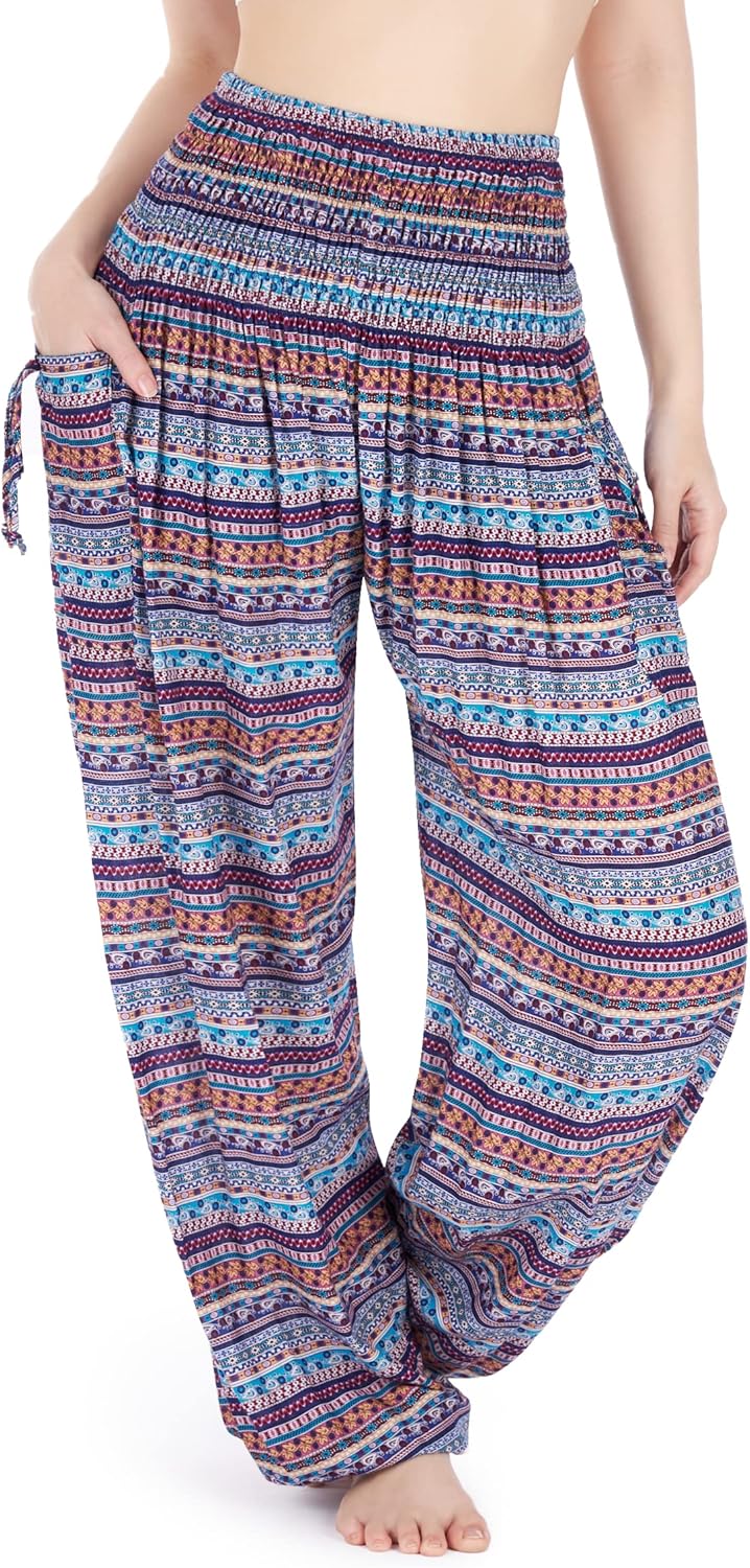 Lannaclothesdesign Harem Pants Women High Waist Bohemian Yoga Pants with Pockets - Boho Hippie Clothes