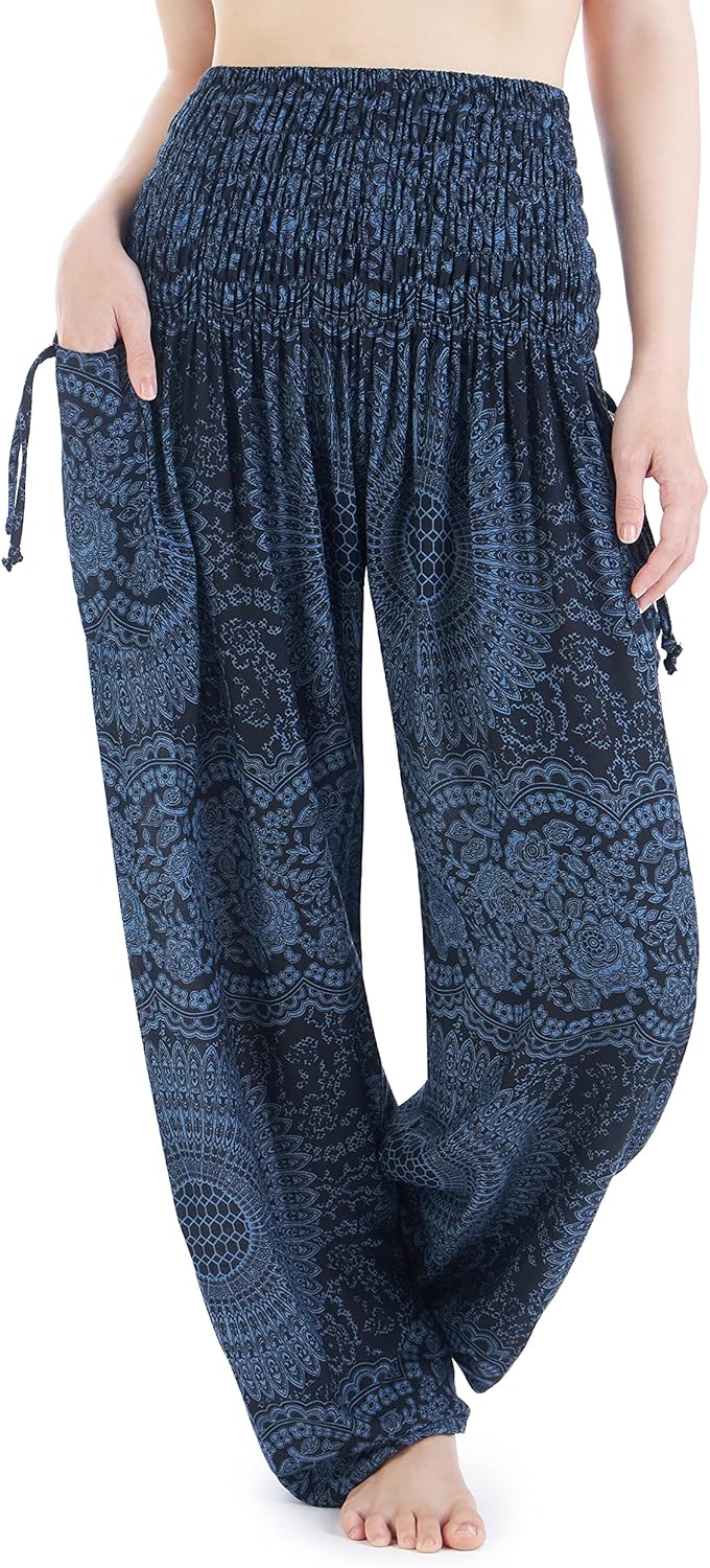 Lannaclothesdesign Harem Pants Women High Waist Bohemian Yoga Pants with Pockets - Boho Hippie Clothes