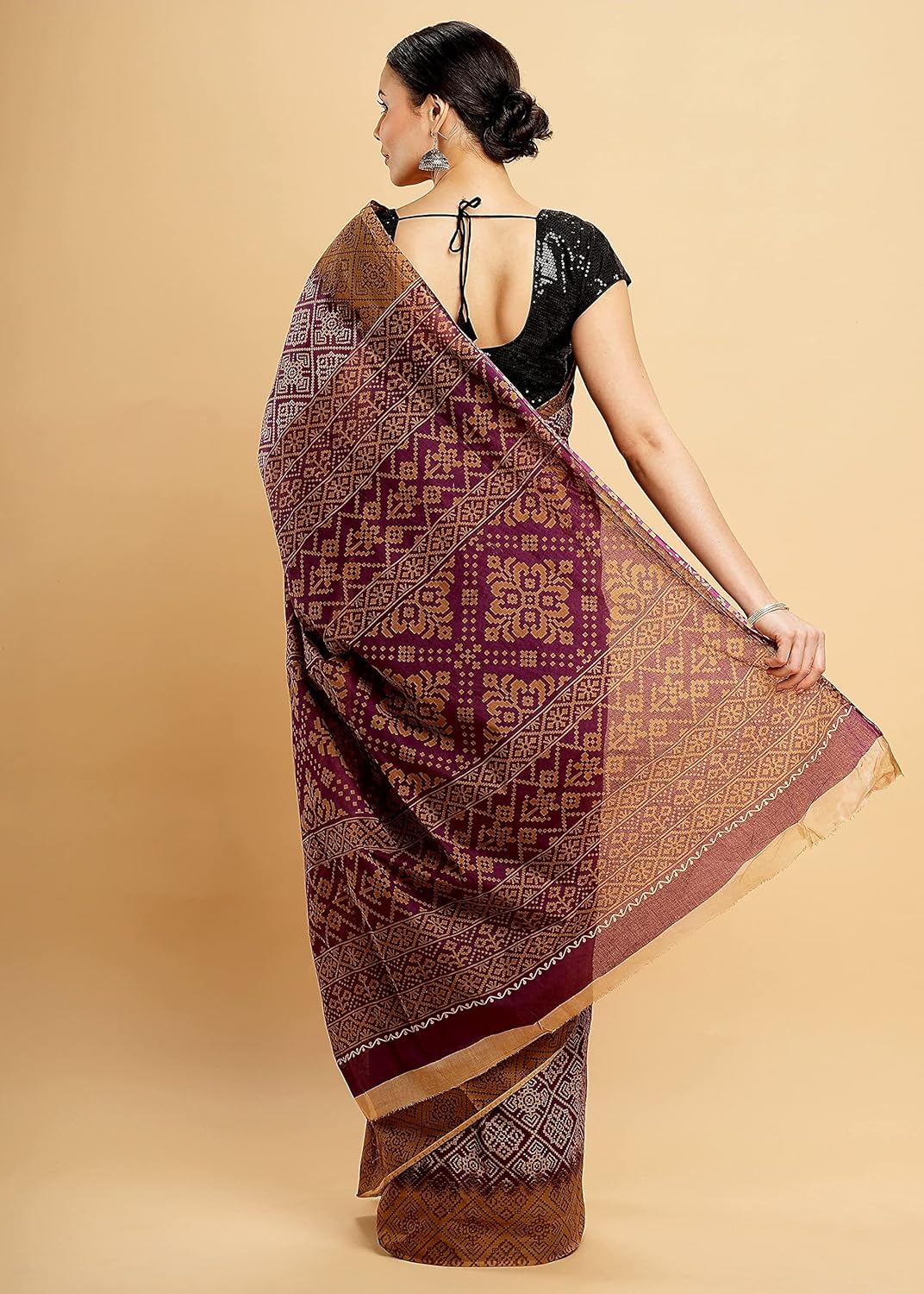 Temple Border Printed Sambalpuri Ikat Pure Cotton Saree - Traditional Elegance with Handcrafted Border Print