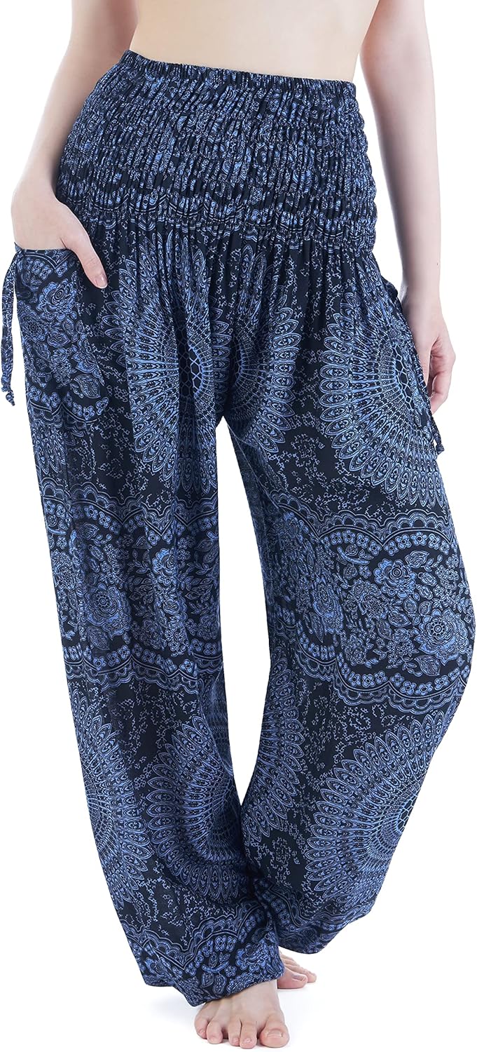 Lannaclothesdesign Harem Pants Women High Waist Bohemian Yoga Pants with Pockets - Boho Hippie Clothes